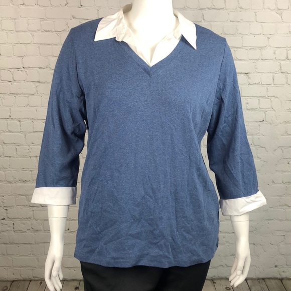 1X 3X Blue Heather Layered Look Top Plus Size - Picture 2 of 7